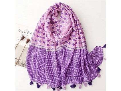 Letní bavlněný fialový šátek/šála 90x180 cm, WHITE ORCHID