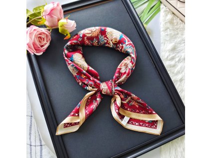 Hedvábný šátek Červený s květy 68x68 cm v dárkovém balení, WHITE ORCHID