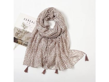 Bavlněný šátek/šála světle hnědé lístky 90x180 cm, WHITE ORCHID