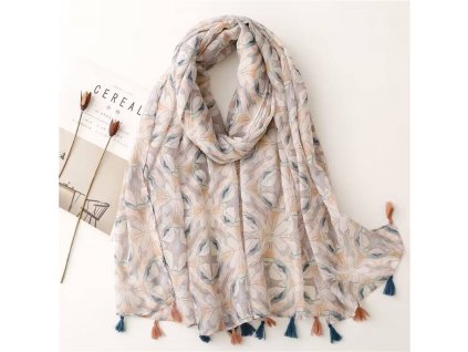 Bavlněný šátek/šála barevná symetrie 90x180 cm, WHITE ORCHID