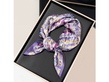 Hedvábný šátek fialový 70x70 cm v dárkovém balení, HEDVÁBNÝ SVĚT