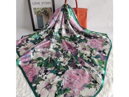 Hedvábný šátek Květy 70x70 cm v dárkovém balení, HEDVÁBNÝ SVĚT