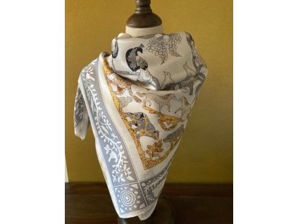 Hedvábný šátek šedo-béžový 90x90 cm v dárkovém balení, HEDVÁBNÝ SVĚT
