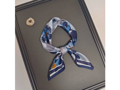 Hedvábný šátek Modré květy 53x53 cm v dárkovém balení, HEDVÁBNÝ SVĚT