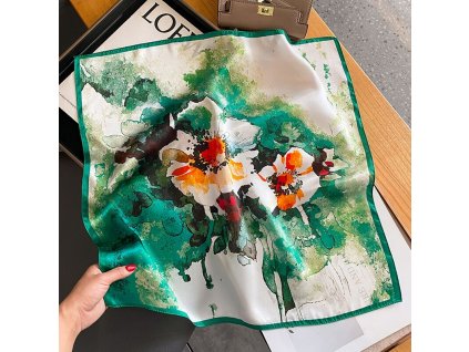Hedvábný šátek malované květy - akvarel 53x53 cm v dárkovém balení, HEDVÁBNÝ SVĚT