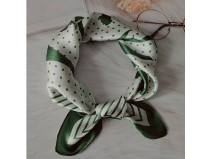 Hedvábný šátek Zelené květiny a puntíky 53x53 cm v dárkovém balení, HEDVÁBNÝ SVĚT