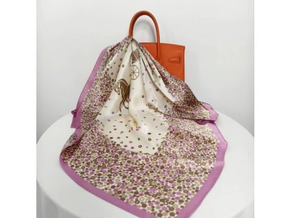 Hedvábný šátek růžovo-bronzový 90x90 cm v dárkovém balení, HEDVÁBNÝ SVĚT