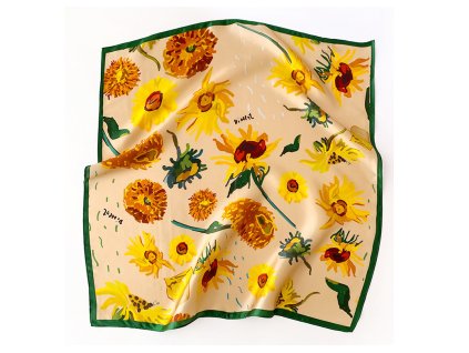 Hedvábný šátek Slunečnice 53x53 cm v dárkovém balení, HEDVÁBNÝ SVĚT (4)