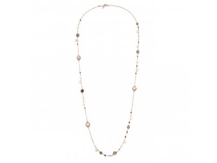 Dlouhý náhrdelník s růžovými opály, kouřovým křemenem a přírodními perlami