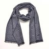 Šála z česaného hedvábí šedo-modrá s ornamenty oboustranná, HEDVÁBNÝ SVĚT (4)