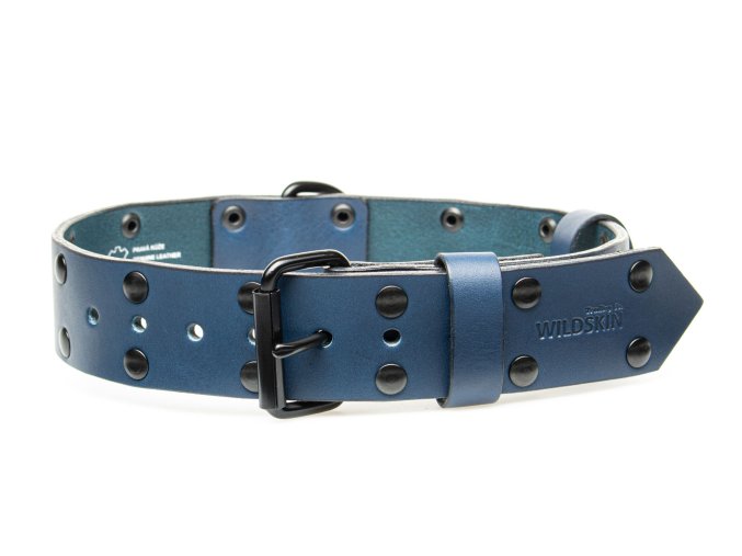 OBV.100180 MOD Kožený obojek nýtovaný modrý 40 mm (3)
