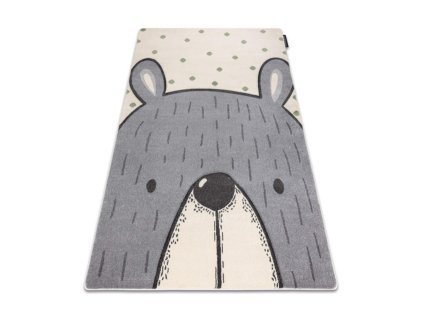 Kremasti tepih za dječju sobu s motivom sivog medvjedića.