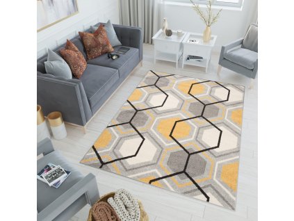 Szürke-sárga modern ADELIA szőnyeg