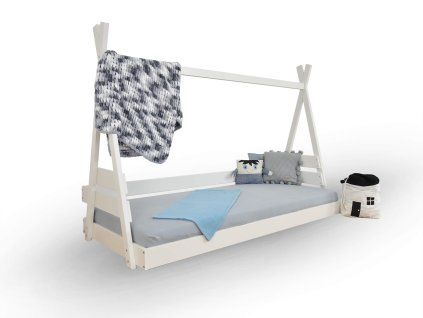 Teepee 2 fehér tömör fa házikó ágy - két méretben
