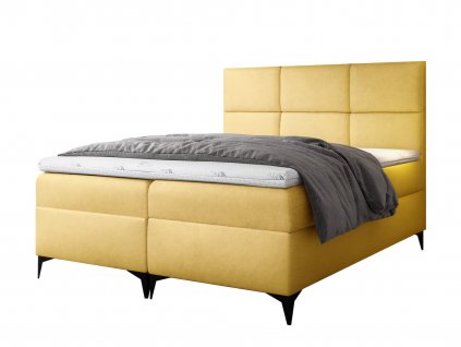 FAVA kárpitozott boxspring ágyneműtartós ágy fedőmatraccal - sárga Velvet