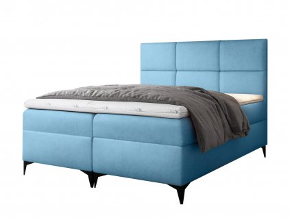 FAVA kárpitozott boxspring ágyneműtartós ágy fedőmatraccal - kék Velvet
