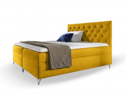 GULIETTE ágyneműtartós kárpitozott boxspring ágy matracokkal - sárga