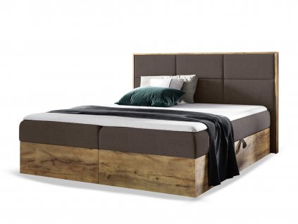 WOOD 2 kárpitozott boxspring ágy ágyneműtartóval és matracokkal - barna Paros