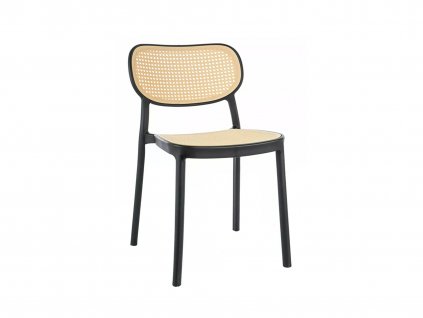 Elegáns fekete kerti szék bézs színű bécsi fonat mintával