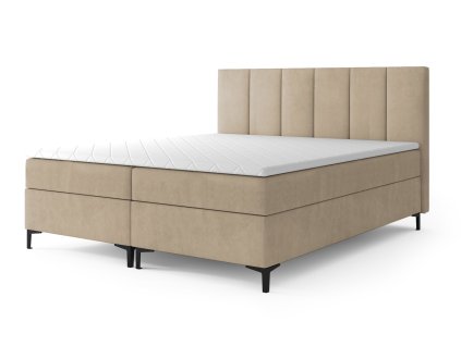 LUIS kárpitozott bézs boxspring ágy matracokkal