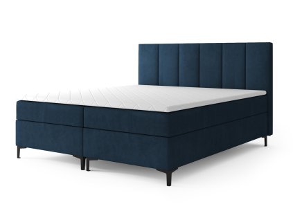 LUIS sötétkék kárpitozott boxspring ágy