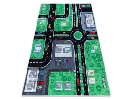 Zöld-fekete csúszásmentes gyerekszőnyeg Miasto