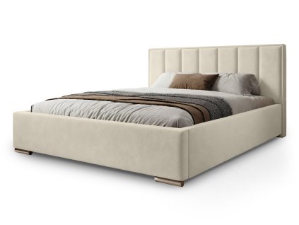 LOIS bézs ágyneműtartós kárpitozott franciaágy 180x200