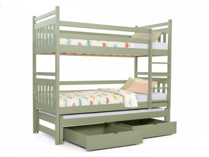 Petra 5 háromszemélyes oliazöld emeletes ágy 80x180