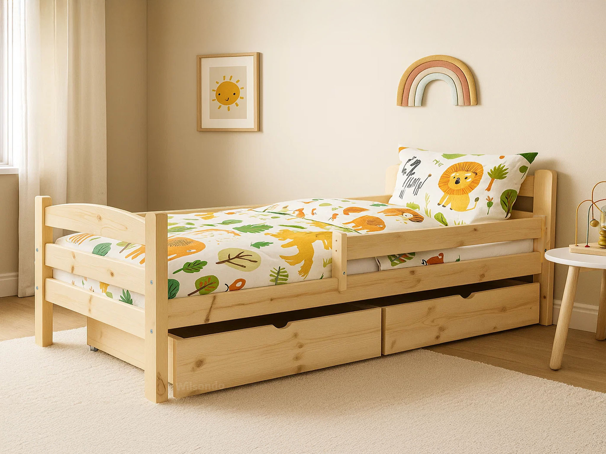 Wilsondo OLGA 5 ágy ágyneműtartóval 90x200 - natúr borovi