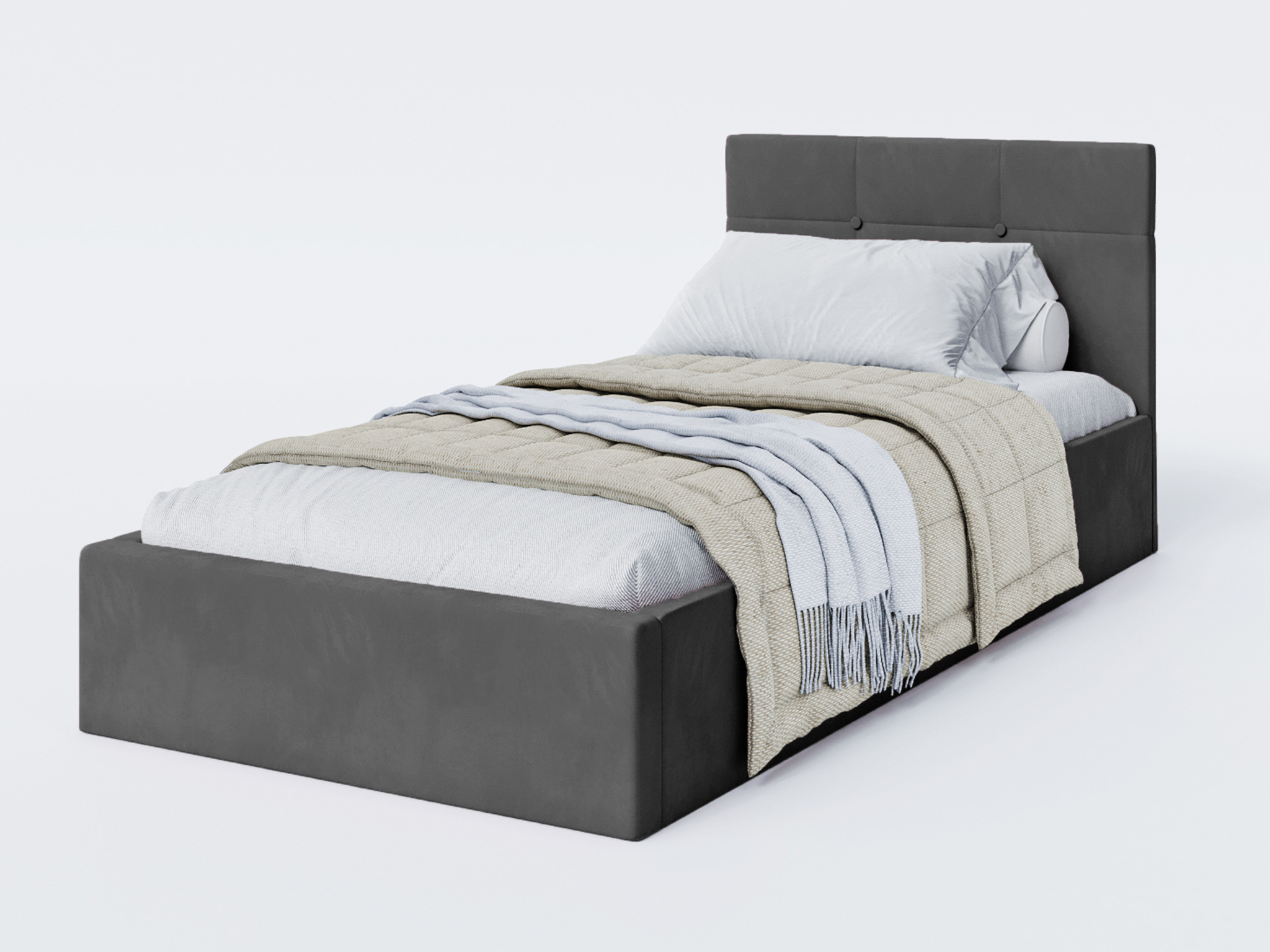 GM Egyszemélyes kárpitozott ágy ágyneműtartóval Ingrit 200x90 - grafit