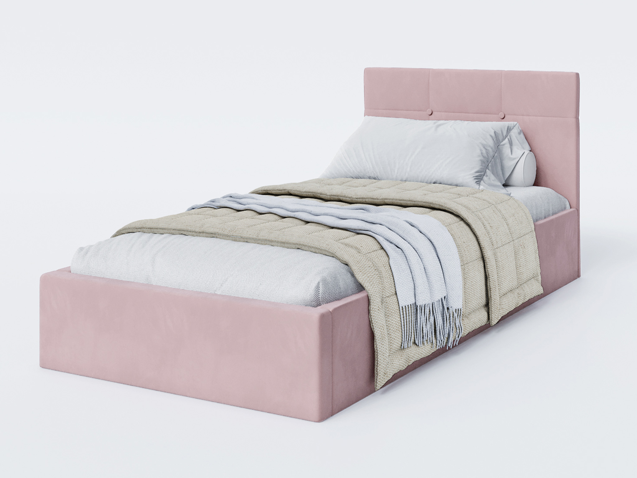 GM INGRIT kárpitozott egyszemélyes ágy ágyneműtartóval 90x200 - rózsaszín