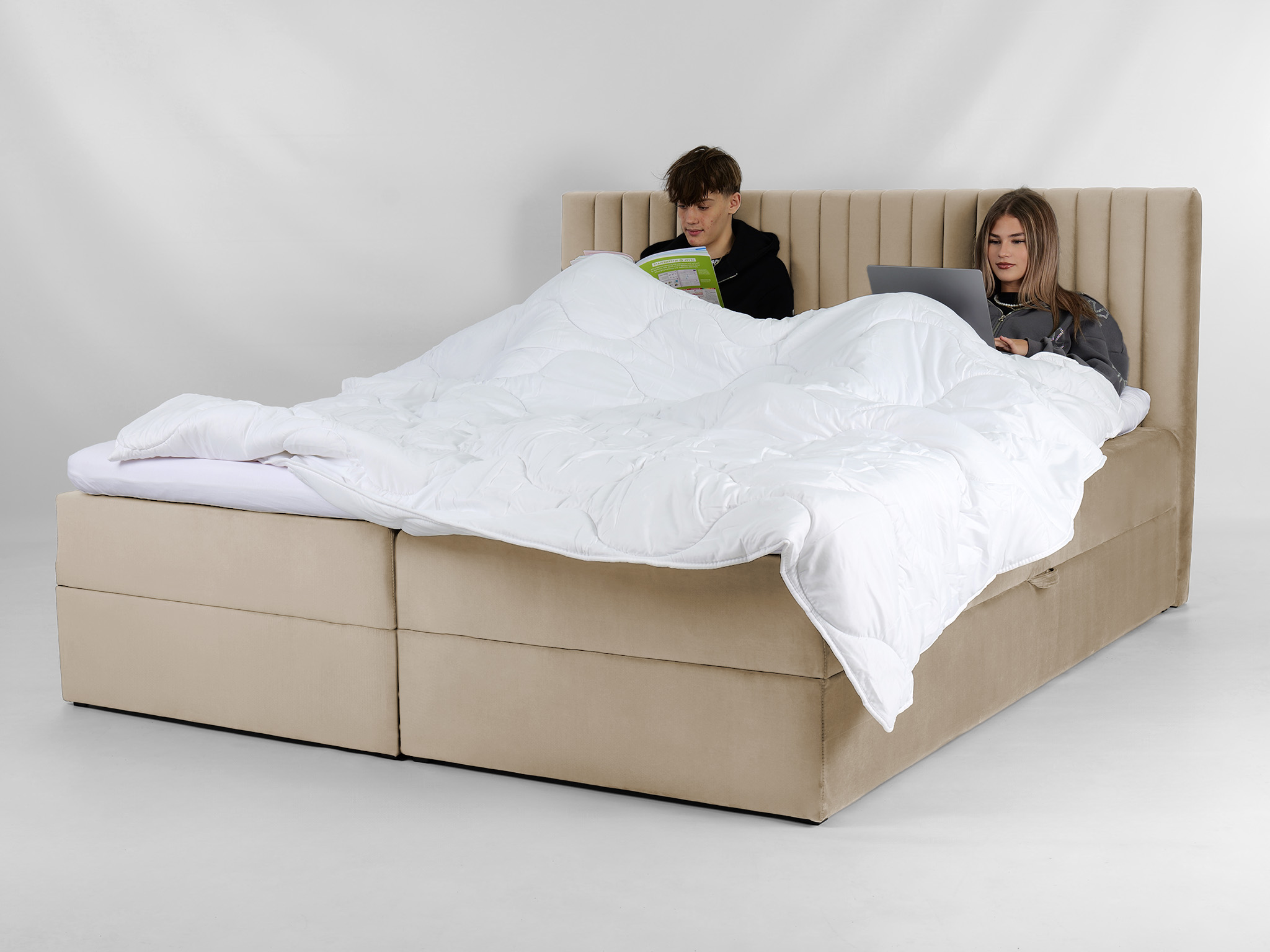 MV LAMELLA kárpitozott boxpring ágy - bézs Méret: 180x200