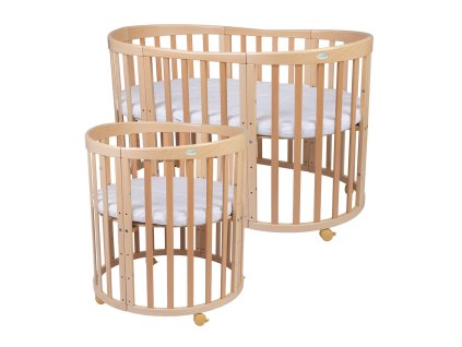 pătuț rotund extensibil cu saltea în doua dimeți