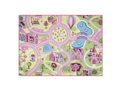 Rožnato-zeleno protizdrsna preproga Sweet town
