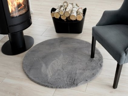 Siva okrogla kosmata preproga Rabbit 100 cm