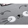 Posnetek dekliške otroške preproge Happy Cat v sivi barvi in v več dimenzijah.