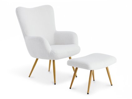 Biele kreslo s podnožkou Glasgow