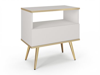 Biely nočný stolík na zlatých nožičkách