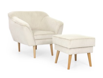 Krémové kreslo s taburetom Dory