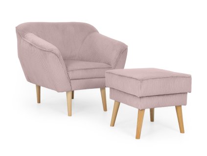 Ružové kreslo s taburetom Dory