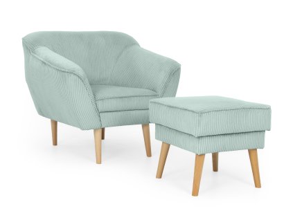 Mentolové kreslo s taburetom Dory