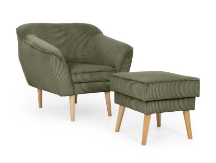 Olivové kreslo s taburetom Dory