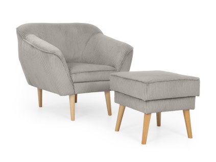 Svetlosivé kreslo s taburetom Dory