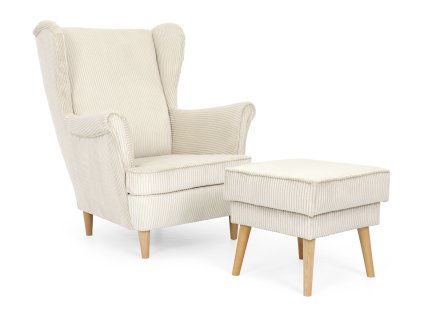 Kreslo ušiak s taburetom Dory - krémová