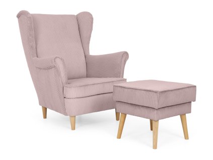 Kreslo ušiak s taburetom Dory - svetloružová
