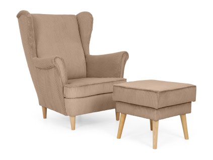 Kreslo ušiak s taburetom Dory - svetlohnedá