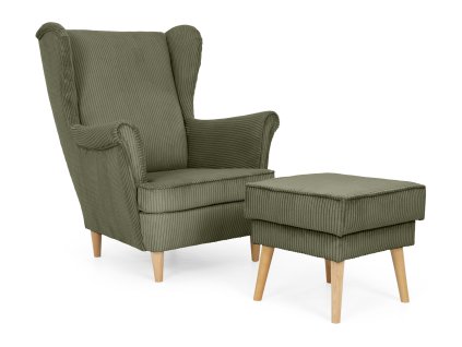 Kreslo ušiak s taburetom Dory - olivová