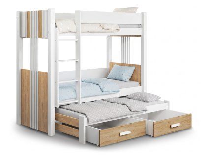 Poschodová posteľ pre tri deti dub shetland Arten 90x200