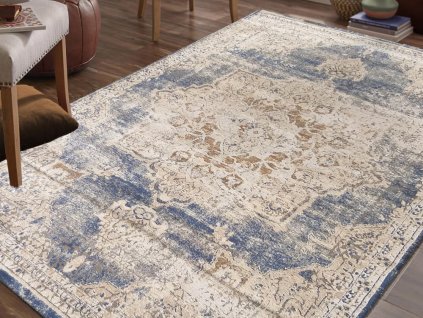 Béžovo-modrý škandinávsky koberec Emie