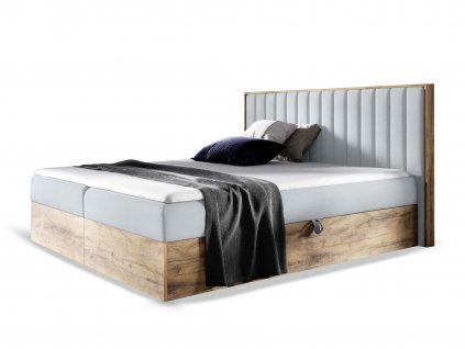 Boxspring manželská posteľ WOOD 4 s úložným priestorom - sivá Paros